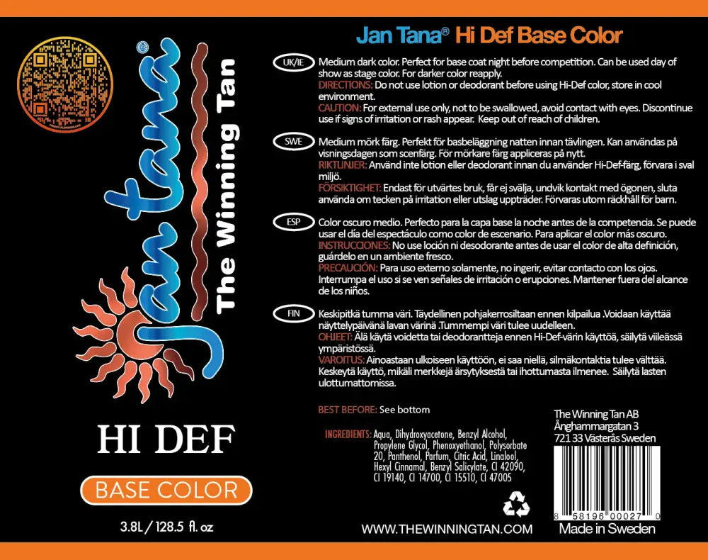 JanTana® Hi Def 3.8 Liter Professional tanning